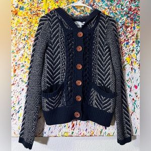 Anthropologie navy knit hooded sweater.